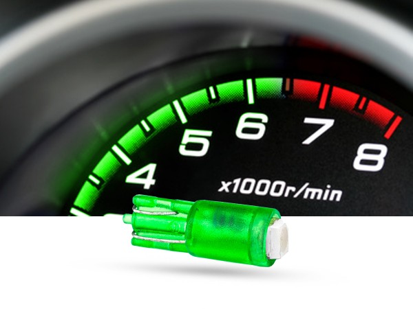 SMD 1-Chip Tacho Stecksockel LED, T5, 12 Volt, Grün