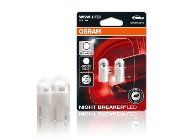 OSRAM Night Breaker LED W5W T10, kaltweiß 6000K, zugelassen, OSRAM LED  Produkte