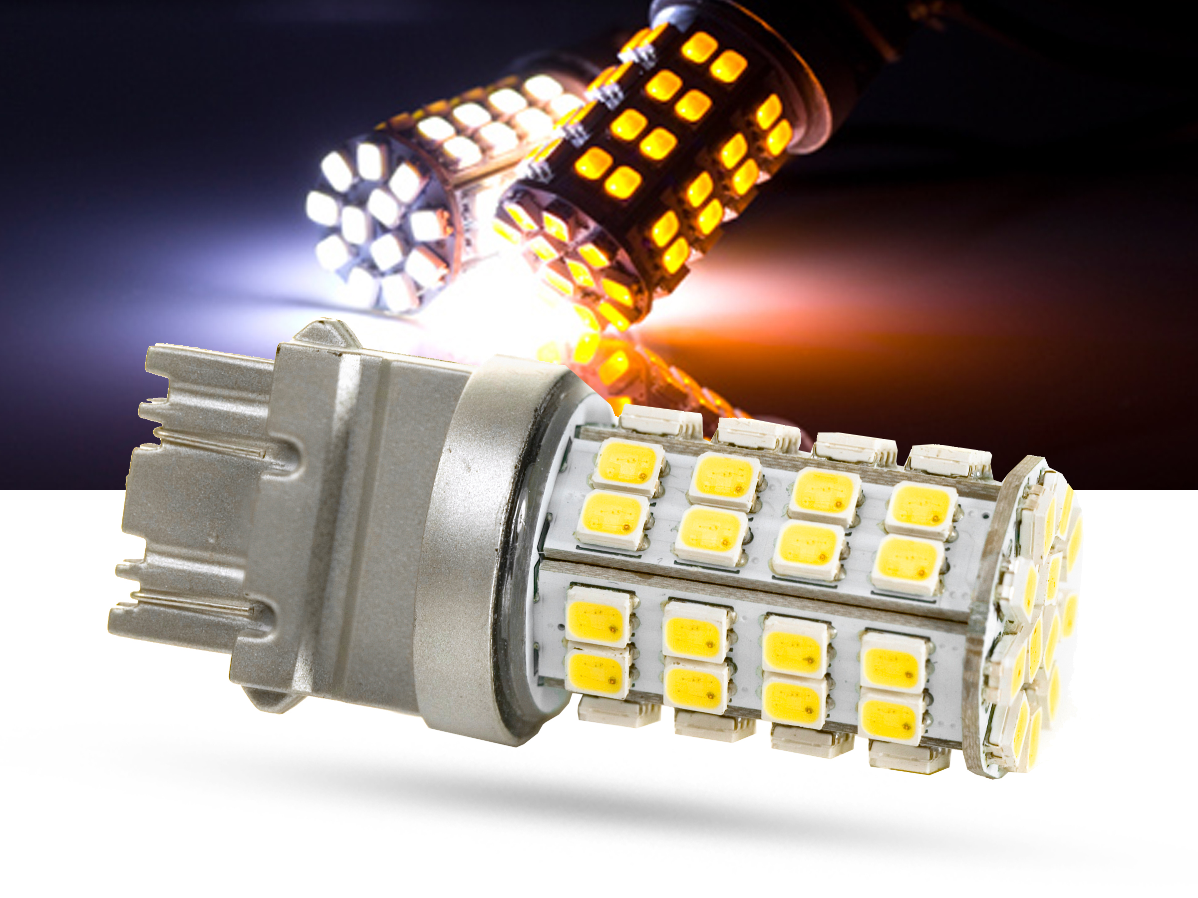 Dual-LED-Lampe W21 / 5W 3157 45 SMD 2835, Zweifarbig - weiß + orange