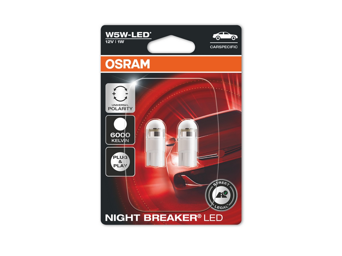 OSRAM Night Breaker LED W5W T10, kaltweiß 6000K, zugelassen