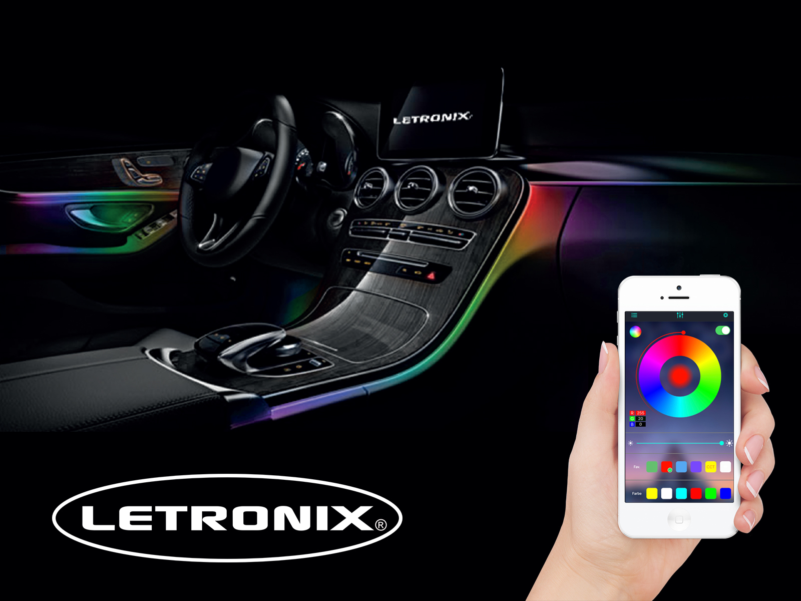 ConBlom Auto LED Innenbeleuchtung, 16 Millionen Farben Ambientebeleuchtung Auto  Led Auto Innenraumbeleuchtung per Sprachsteuerung oder Anwendungssteuerung,  RGB-Autoatmosphärenlicht : : Auto & Motorrad